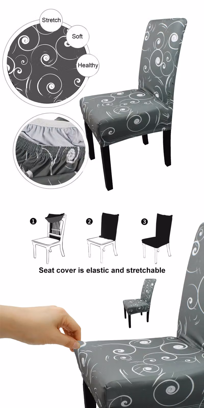 Neel Blue Grey Paisley Pattern Spandex Dining Chair Slipcover – 2