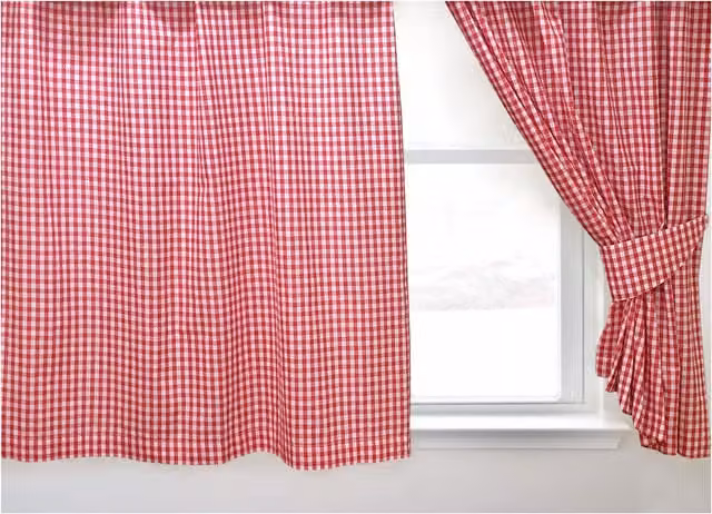 Kitchenwise Red Gingham Check Cherry Curtains with Pencil Pleat Header
