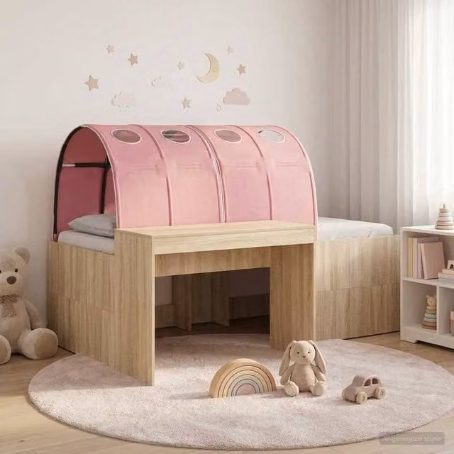 Berkfield Home 3-Piece Bed Frame with Tunnel in Sonoma Oak and Pink Engineered Wood