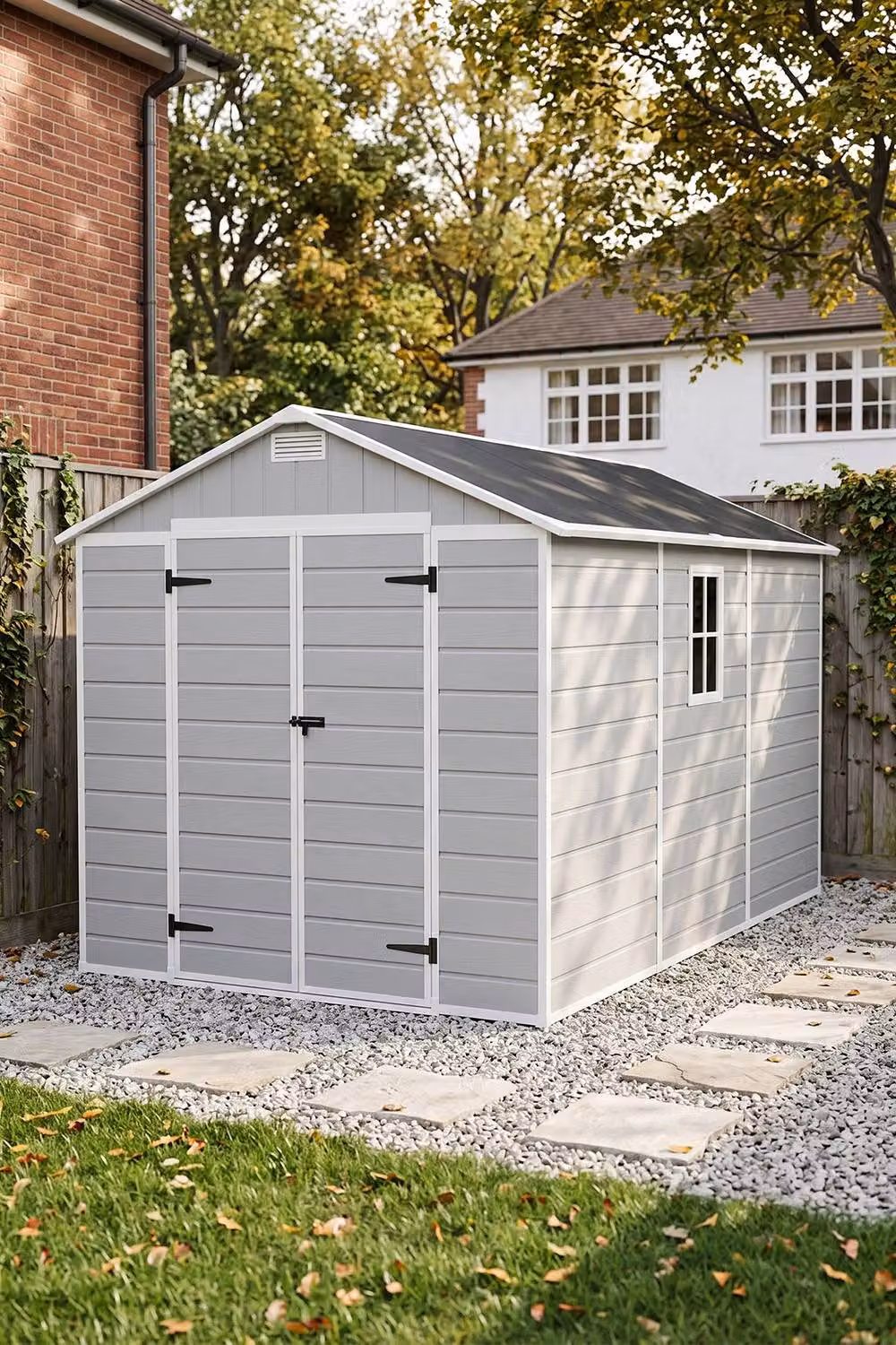 Living and Home Grey Outdoor Aluminium and PP Storage Shed with Double Doors and Gable Roof – 2