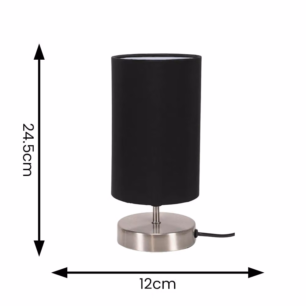 ValueLights Francis Pair of Dimmable Touch Table Lamps with Bulbs, Brushed Chrome and Black – 4