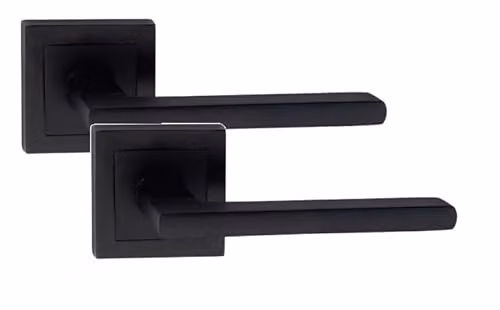 Golden Grace Leon Straight Door Handles with Square Rose, Matt Black, 1 Pair