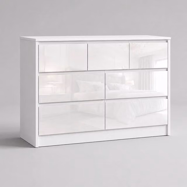 Harmin Luxury White High Gloss 7 Drawer Handleless Chest of Drawers