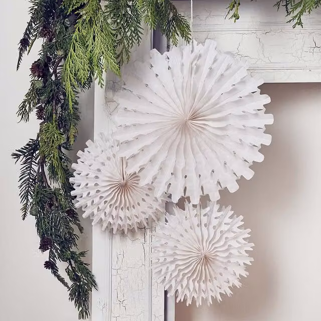 Club Green Snowflakes Honeycomb Hanging Paper Decorations, Pack of 3, White and Multicolour – 1
