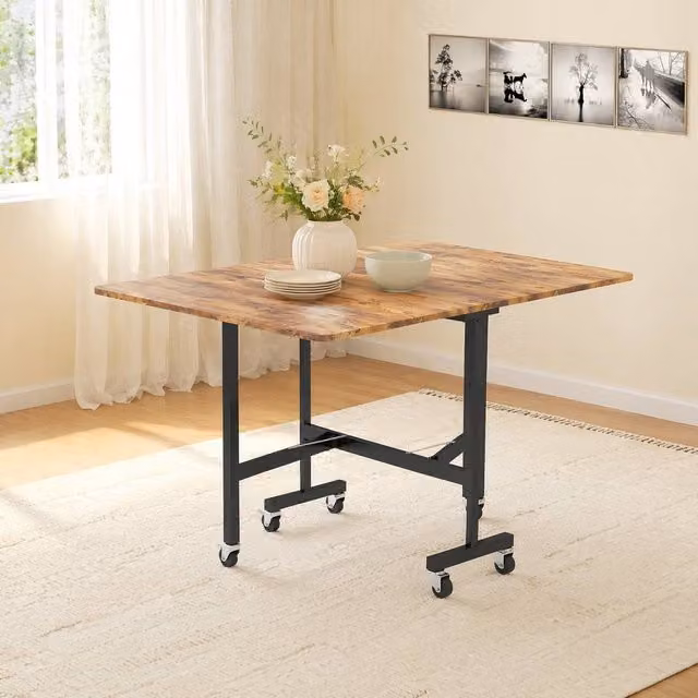 STILVORA Brown Butterfly Leaf Dining Table with Castors