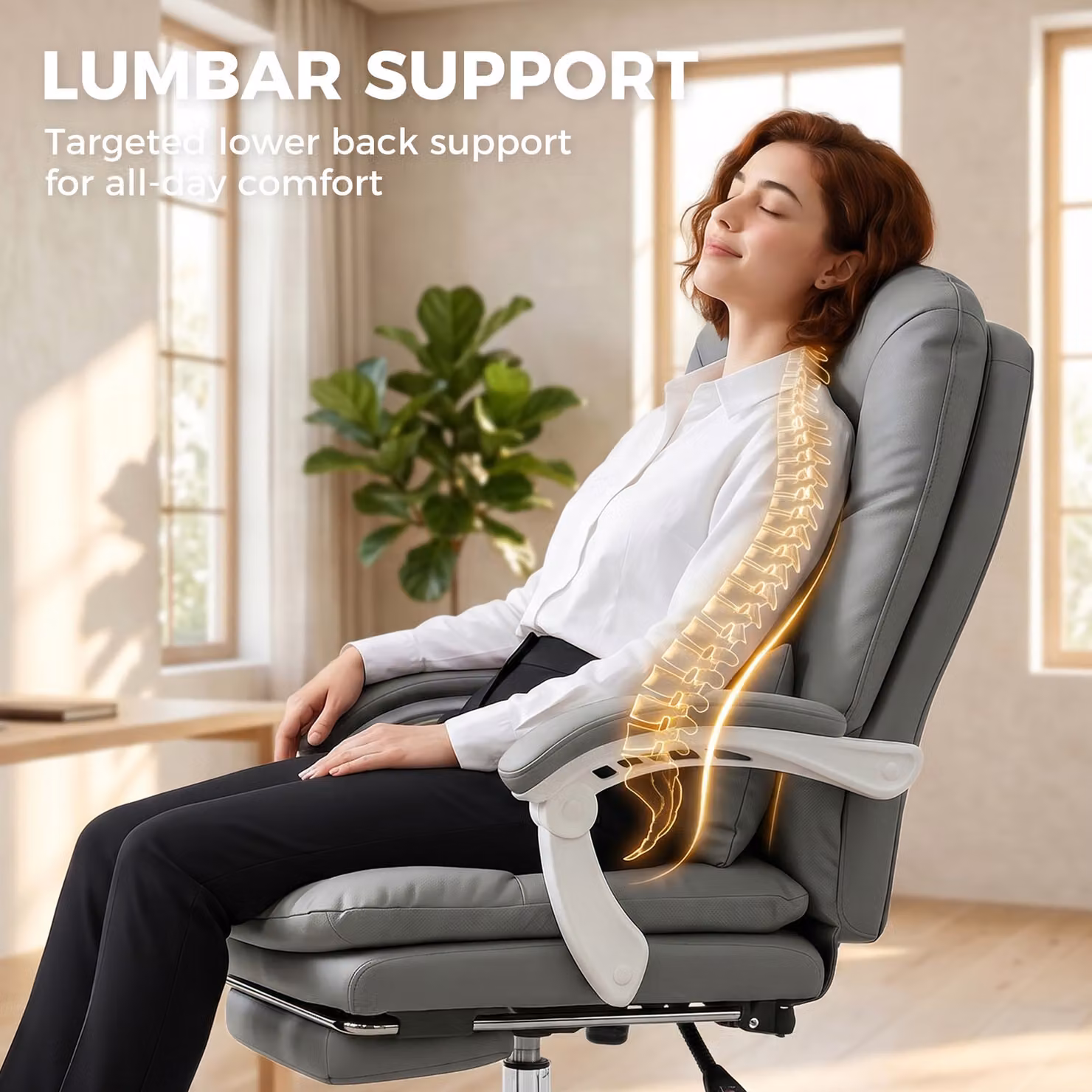 HOMCOM Grey Velvet Ergonomic Executive Office Chair with Headrest, Lumbar Support and Armrests – 7
