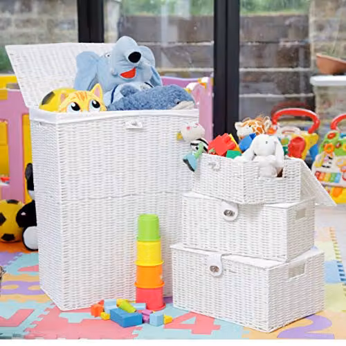 Arpan 5-Piece White Resin Laundry and Storage Basket Set with Lids and Handles – 3