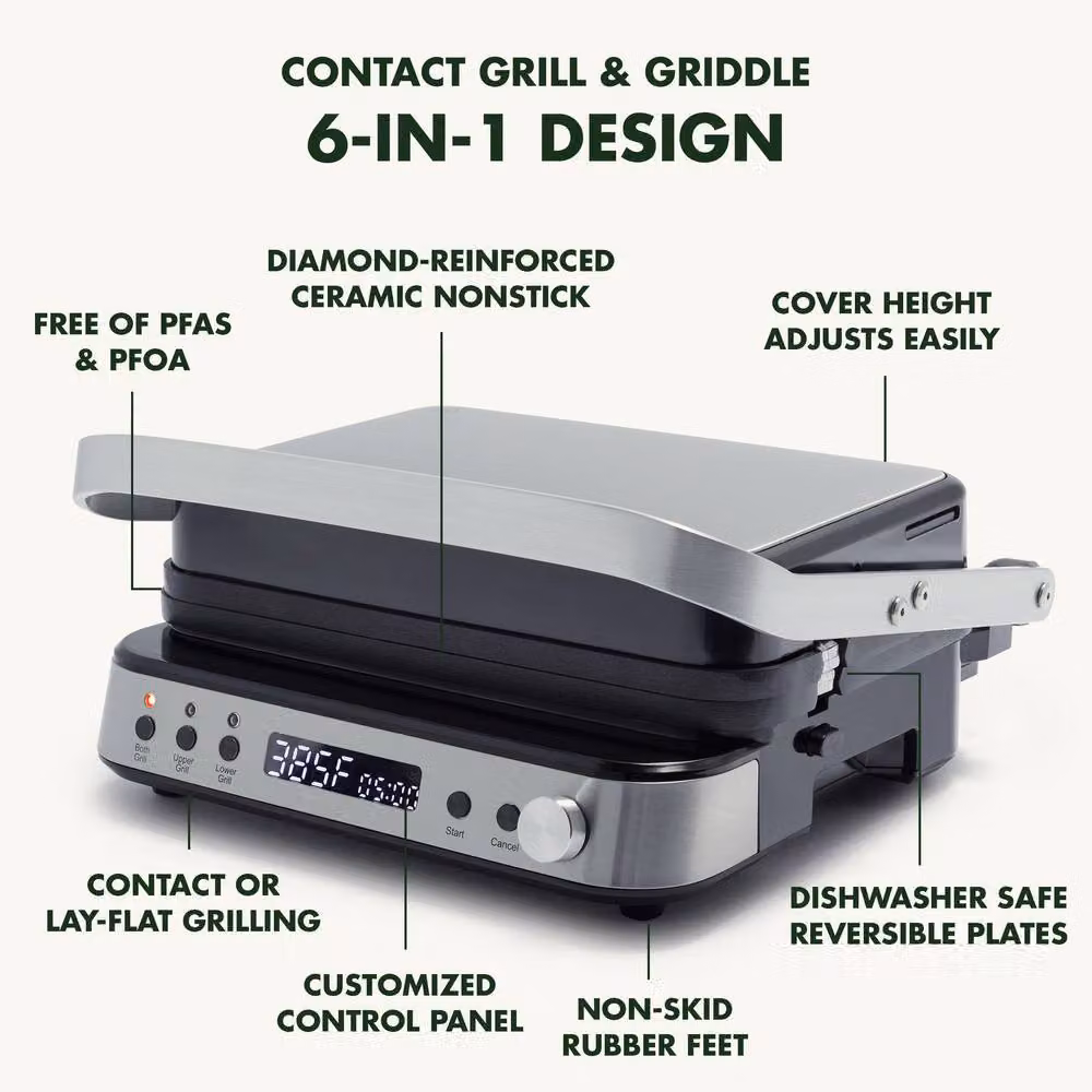GreenPan Bistro 6-in-1 Contact Grill and Griddle with Silver Ceramic Non-Stick Coating – 3