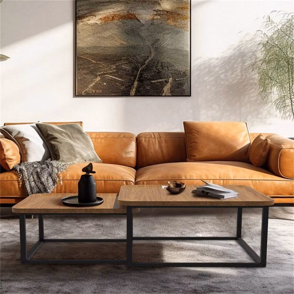 KORVIXA Industrial Square Wood and Metal Coffee Table in Brown and Black, W: 100 cm x D: 100 cm – 5