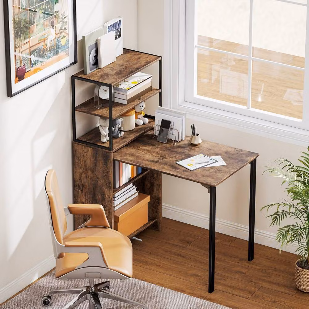 Wyld Haus Serana Folding Writing Desk in Brown and Black with Integrated Shelving, W: 105 cm – 6