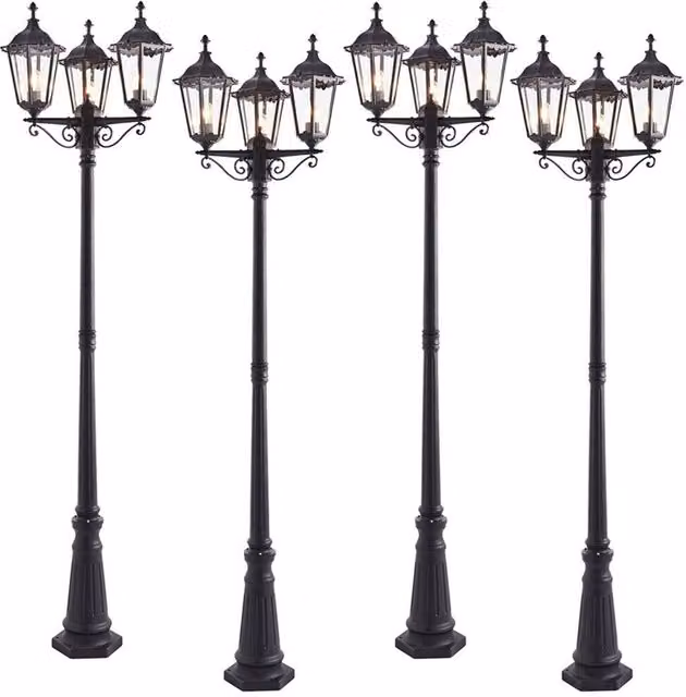 Loops 4 Pack Matt Black Aluminium and Glass Outdoor 3 Light Bollard Lantern Lamps – 1