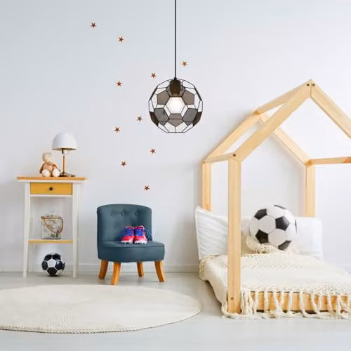 Happy Homewares Modern Matte Black Football Soccer Sphere Pendant Lamp Shade with Laser Cut Holes, W/D/H: 25 x 25 x 25 cm – 5
