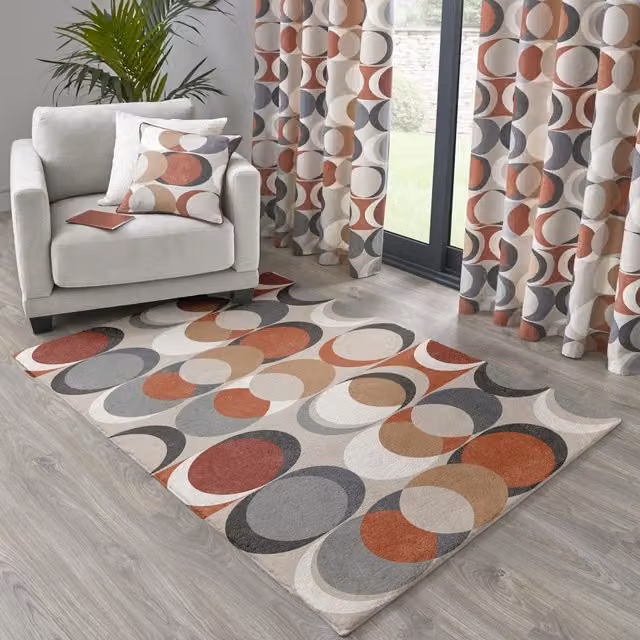 Fusion Spice Geometric Non-Slip Rectangular Rug in Orange and Multicolour, W: 120 cm, D: 180 cm