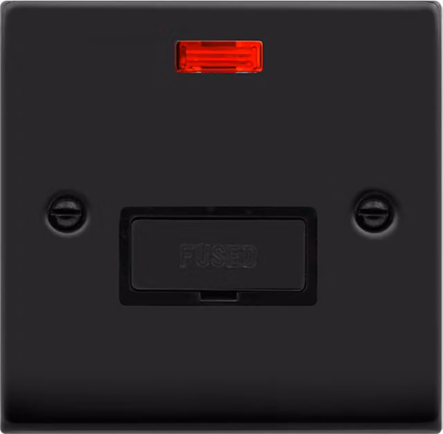 SE HOME Modern Black 13A Fused Ingot Connection Unit with Neon Socket and Plastic Plate