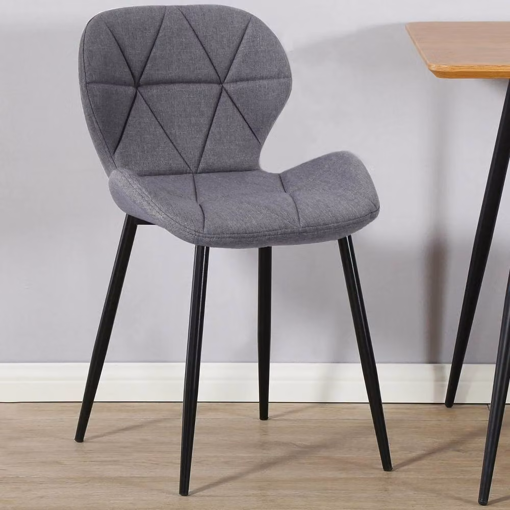 VOGREX Set of 2 Modern Grey Fabric Dining Chairs with Geometric Diamond Pattern – 3