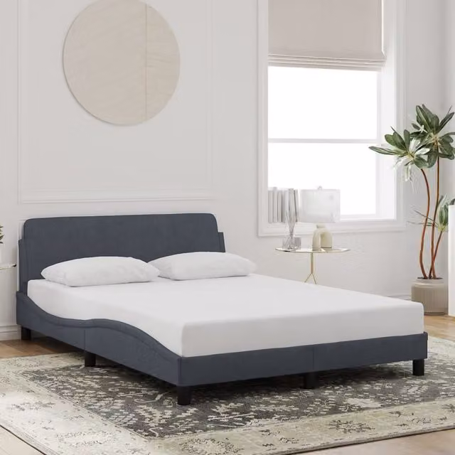 Berkfield Home Double Velvet Upholstered Bed Frame in Dark Grey, W/D/H: 135 x 190 cm