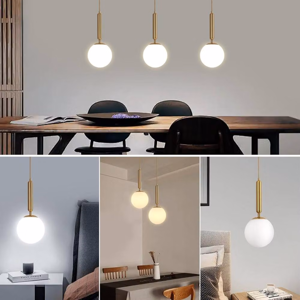 COMELY Vintage Gold Sphere Glass and Metal Pendant Ceiling Light with Height Adjustable Suspension – 5