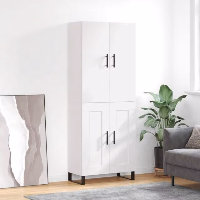Berkfield Home Modern White Matt Highboard with Hinged Doors and Internal Shelves, W/D/H: 69.5 x 34 x 180 cm