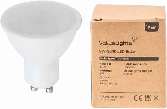 ValueLights 6 Pack GU10 5W LED Plastic Light Bulbs, 4500K, White