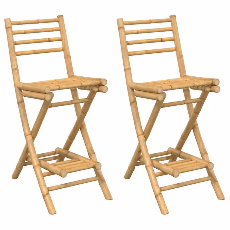 Berkfield Home Set of 2 Foldable Bamboo Outdoor Bar Stools with Footrests in Brown, H 97 cm x W 40 cm x D 40 cm