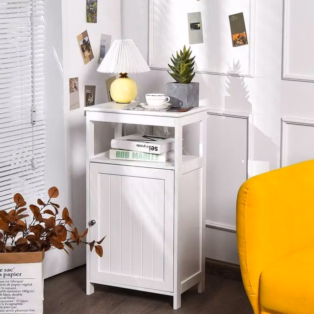 Costway White Freestanding Bathroom Floor Cabinet with Hinged Door and Internal Shelves