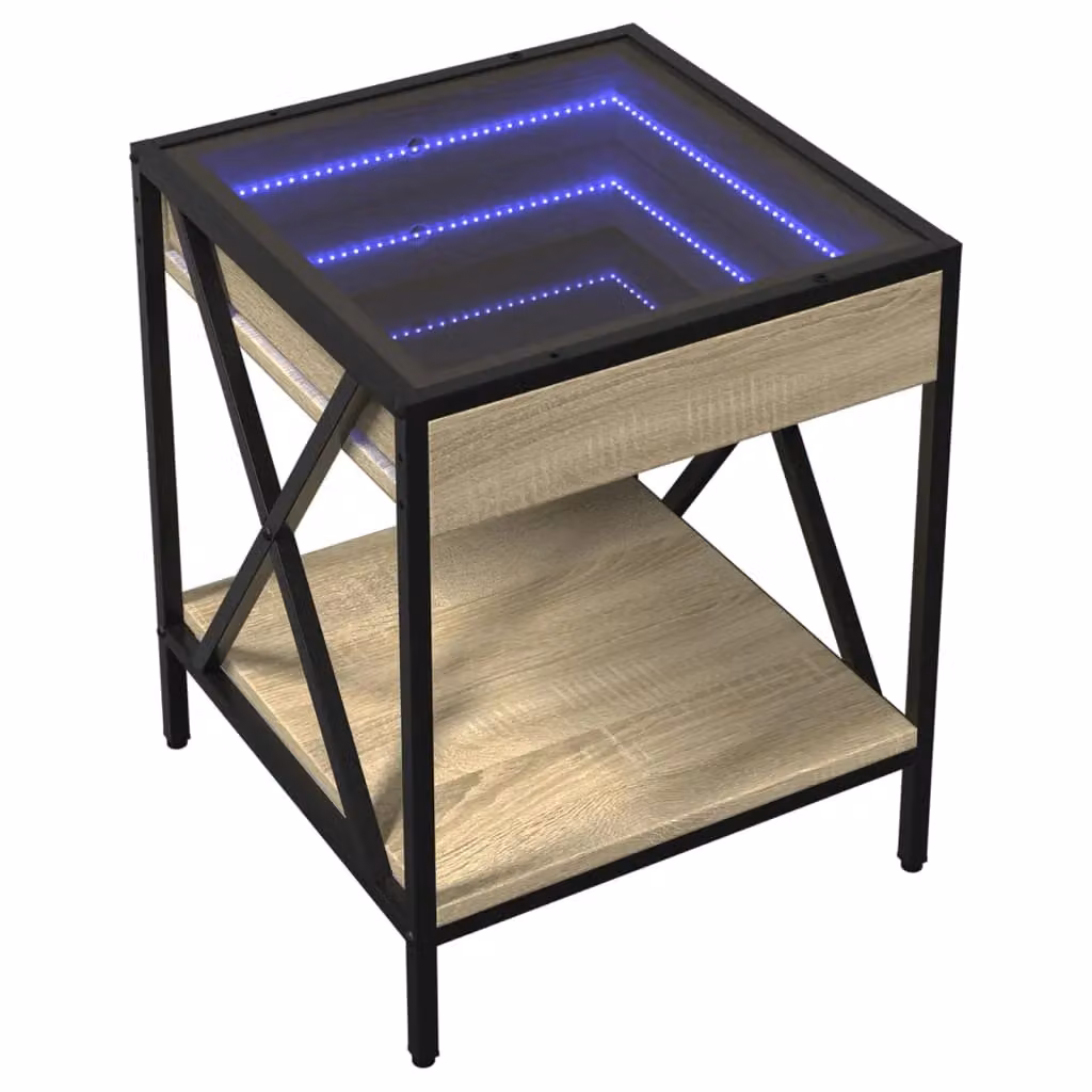Berkfield Home Infinity LED Bedside Table in Sonoma Oak and Brown, W/D/H: 40 x 40 x 49 cm – 3
