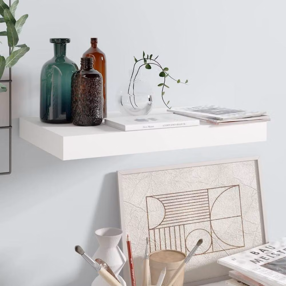 Berkfield Home Durable Floating Wall Shelf in High Gloss White, W/D/H: 40 x 23 x 3.8 cm – 1