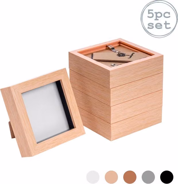 Nicola Spring Pack of 5 Beige 3D Box Photo Frames, W/D/H: 10.16 x 10.16 x 10.16 cm
