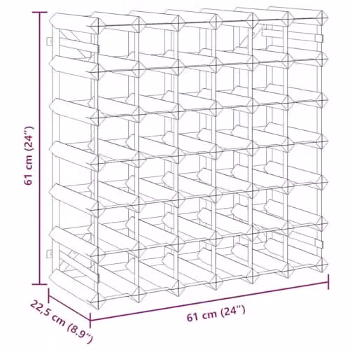 vidaXL Brown Solid Pine Wood Wine Rack for 42 Bottles, W/D/H: 61.0 x 22.5 x 61.0 cm – 3