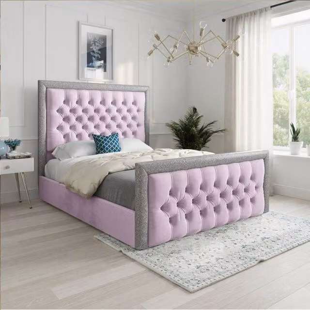 Casani Thorpe Upholstered Pink Velvet Designer Bed Frame W/D/H: 180 x 200 cm – 1