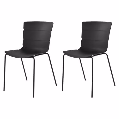 Core Products Pair of Bali Ribbed Plastic Dining Chairs with White Metal Legs - Black – 2