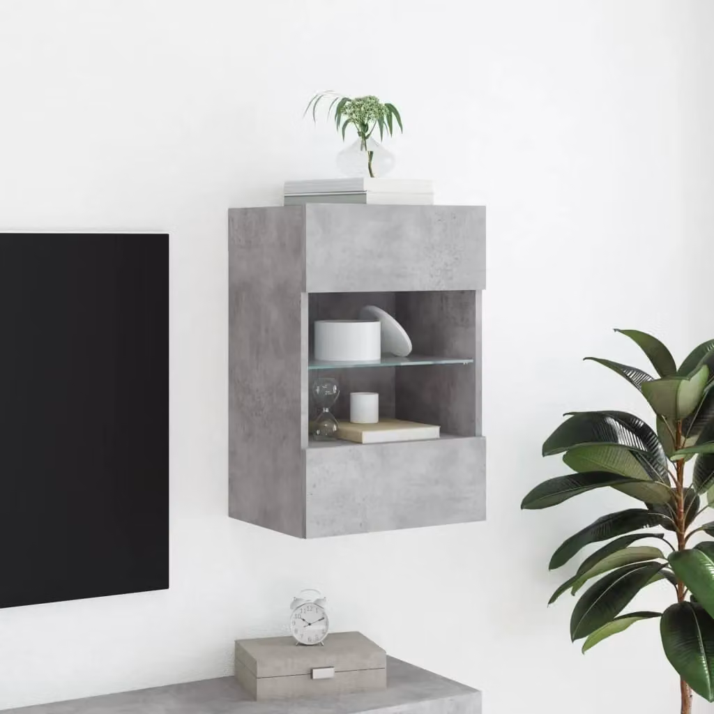 Berkfield Home Modern Wall Mounted TV Cabinet with Integrated LED Lights in Matt Concrete Grey, W: 40 cm, D: 30 cm, H: 60.5 cm – 4