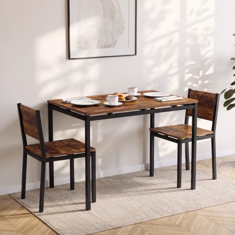 DHS Industrial 2 Seater Breakfast Table and Chairs Set in Black and Brown