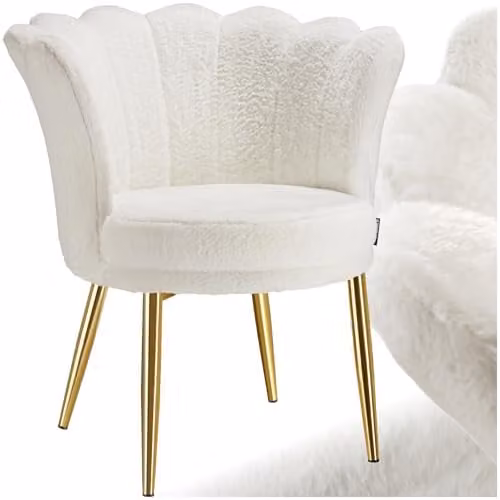 tectake Stella Armchair with Faux Fur and Velvet Cover in Beige and Gold