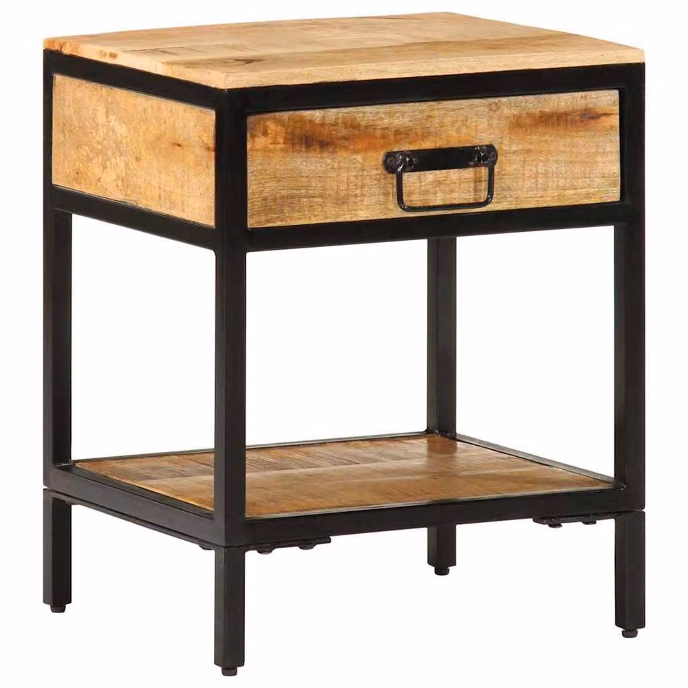Berkfield Home Industrial Bedside Cabinet in Brown Solid Mango Wood and Metal, W/D/H: 40 x 35 x 50 cm – 2