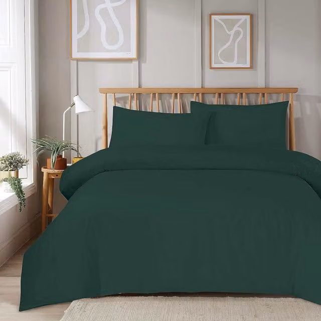 NewEdgeBlinds Plain Minimalist Green Cotton and Polyester Duvet Set, W: 90 cm, H: 200 cm