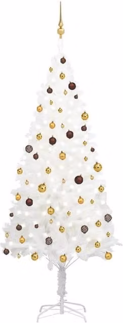 Berkfield Home Artificial Pre-lit Christmas Tree with Ball Set, White, Height: 240 cm