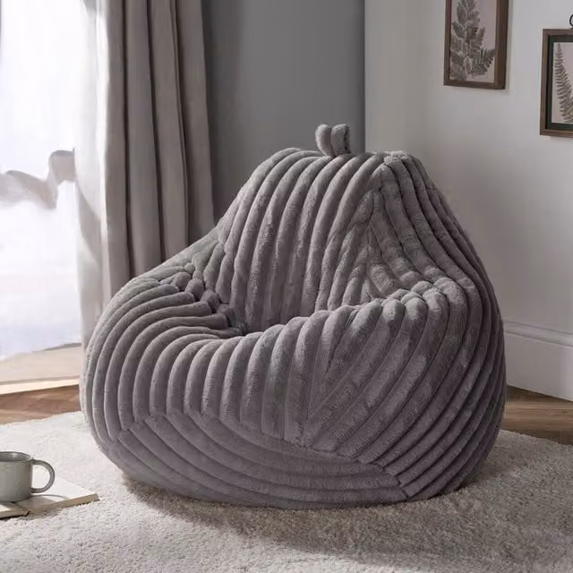OHS Grey Ribbed Fleece Gaming Bean Bag Chair with Removable Cover and Carry Handle – 1