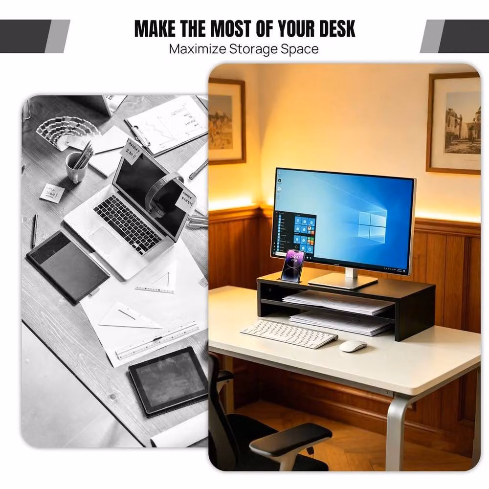 KORVIXA Black Matt Computer Desktop Monitor and Laptop Stand, W/D/H: 100 x 100 x 14 cm – 4