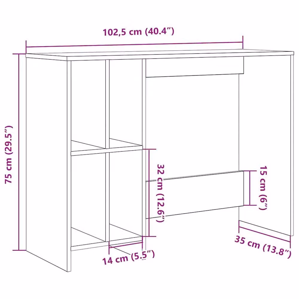 Berkfield Home Modern Writing Desk in Brown Engineered Wood W/D/H: 102.5 x 35 x 75 cm – 7