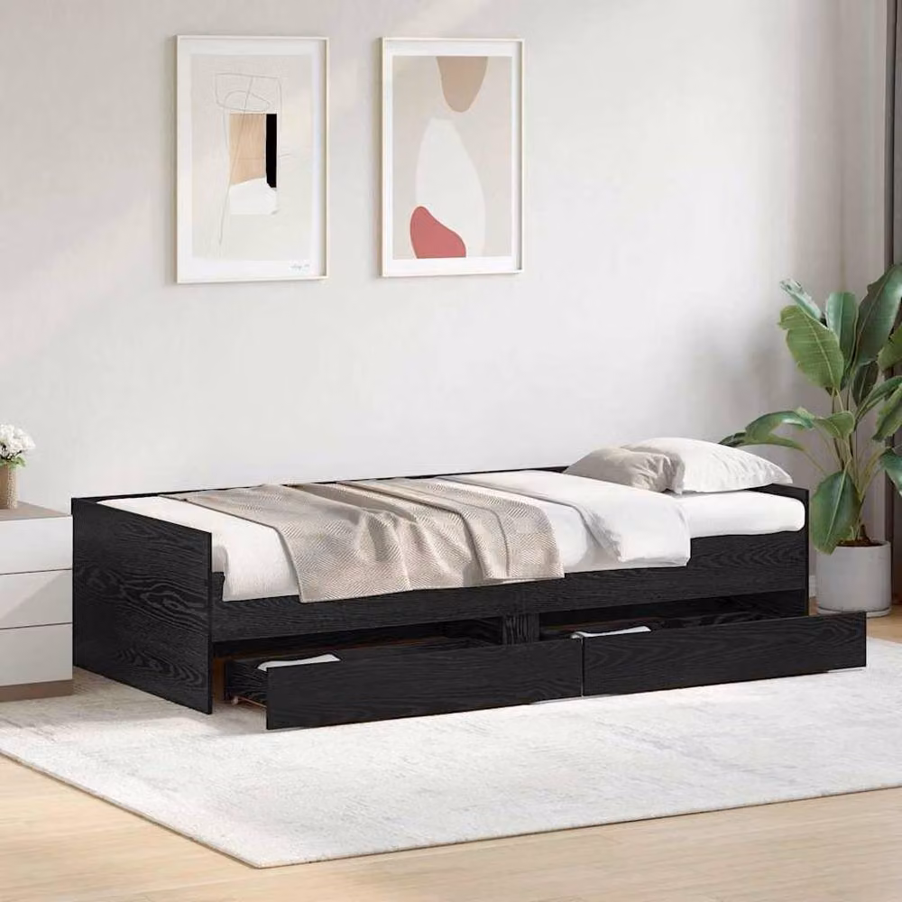 Berkfield Home Black Oak Bed Frame with Drawer in Solid Pine Wood, W/D/H: 90 x 200 cm – 3