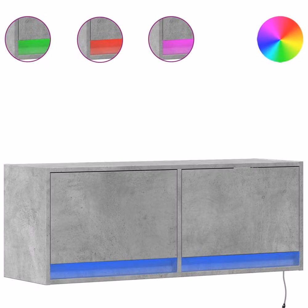 Berkfield Home Modern TV Wall Cabinet with LED Lights in Concrete Grey, W/D/H: 100 x 31 x 35 cm – 2