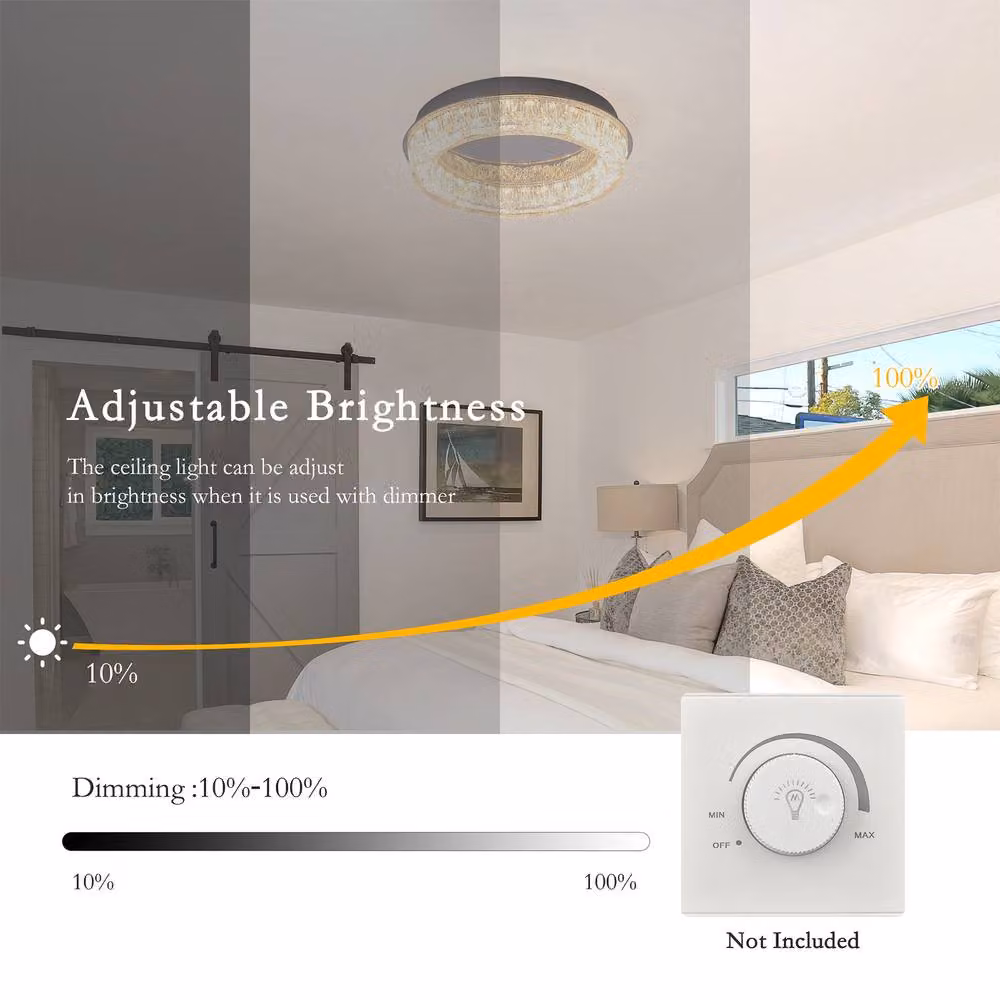 NIVOR Modern Round LED Acrylic Crystal Flush Mount Ceiling Light, Warm White, Clear, Diameter: 31 cm – 3