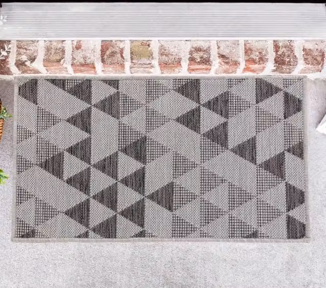 Desire Rugs Modern Geometric Machine Woven Rectangular Outdoor-Indoor Rug, Grey, W: 50 cm x L: 80 cm