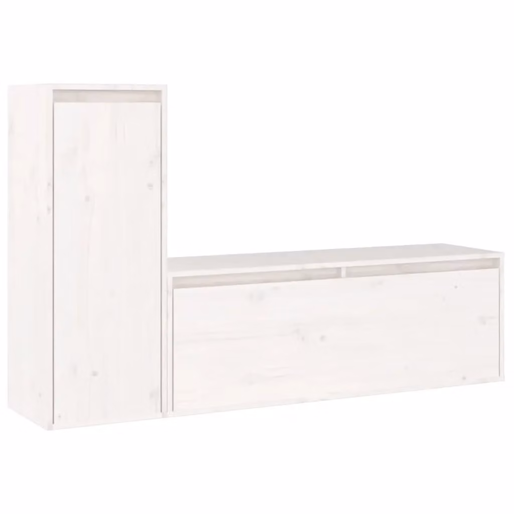 Berkfield Home Set of 2 White Solid Wood Pine Wall Mounted TV Cabinets with Hinged Doors and Internal Shelves – 2