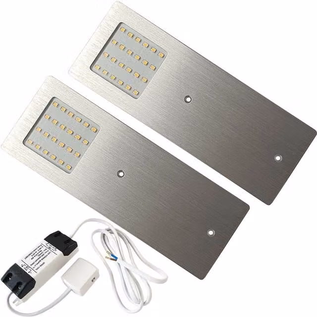 Loops 2x Aluminium Ultra-Slim Rectangular Under Cabinet Kitchen LED Light and Driver Kit in White – 1