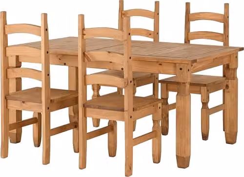 Seconique Corona Extending Dining Table and 4 Chair Set in Waxed Rustic Pine