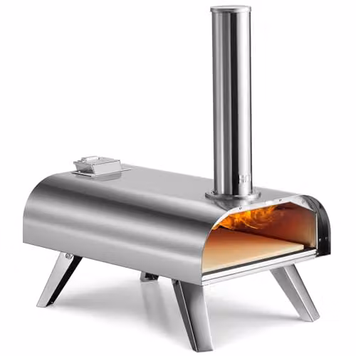 VonHaus Portable Pellet Outdoor Pizza Oven in Silver with Stainless Steel and Stone – 1