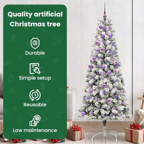 vidaXL Artificial Hinged Christmas Tree in Green and White, Height: 210 cm – 4
