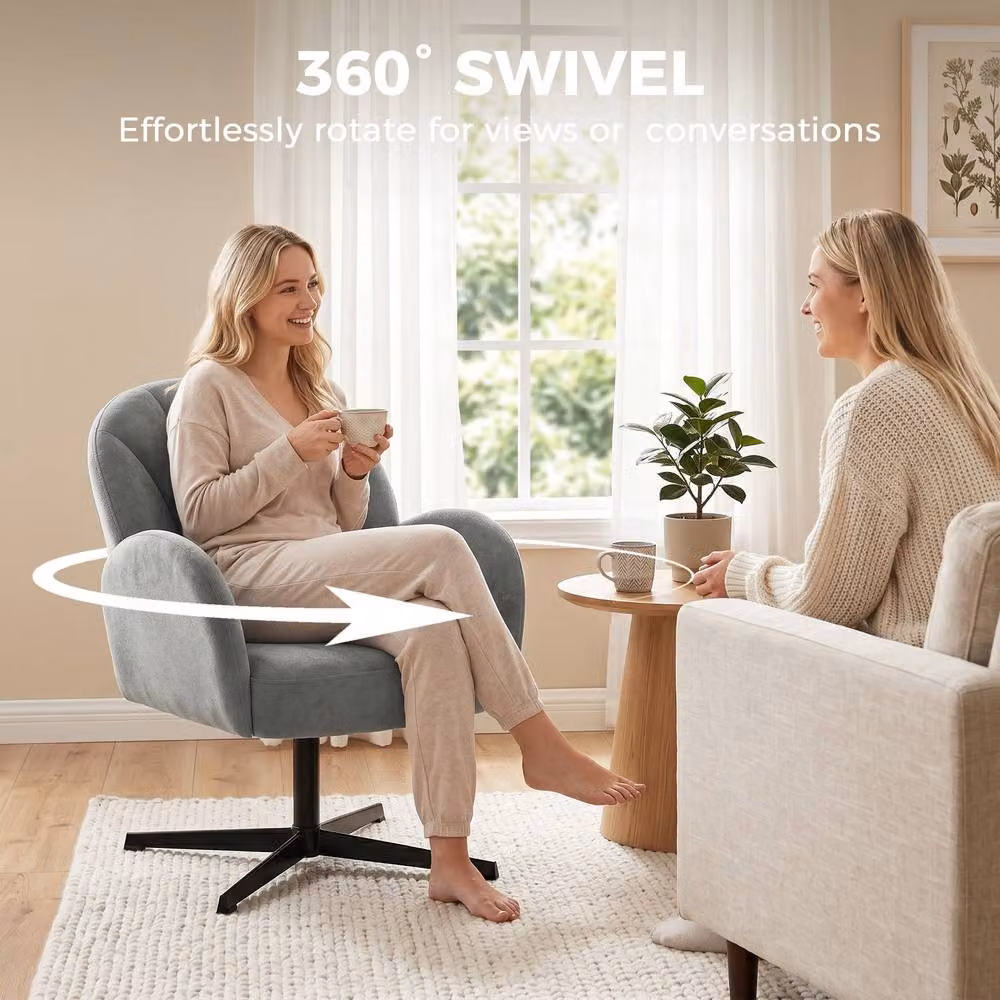 STILVORA Modern Grey Velvet Swivel Armchair with 360 Degree Rotation, H 80.0 x W 68.0 x D 64.5 cm – 5